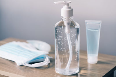 Close-up of water bottle on table