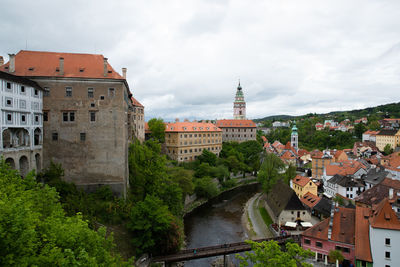 Buildings in city against cloudy sky