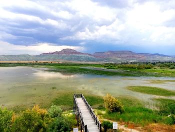 Scenic view of lake against sky