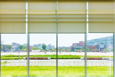 View of city through window