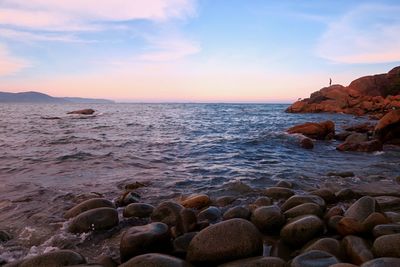 Scenic view of sea against sky during sunset