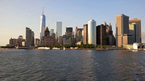 Modern buildings in city at waterfront