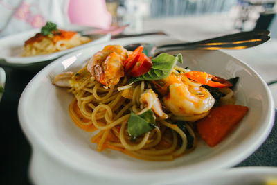 Close-up of food in plate on table