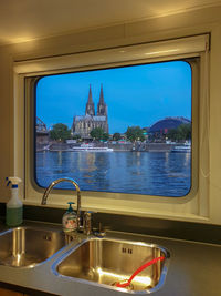 View from window of a inlandship to the city of cologne germany