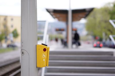 Close-up of pedestrian crossing signal