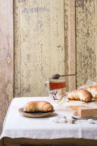 Croissants on table