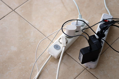 High angle view of dental equipment on table