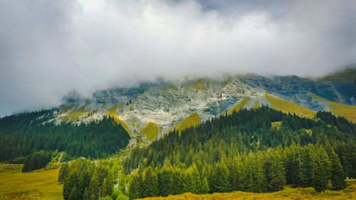 Panoramic shot of countryside landscape against clouds