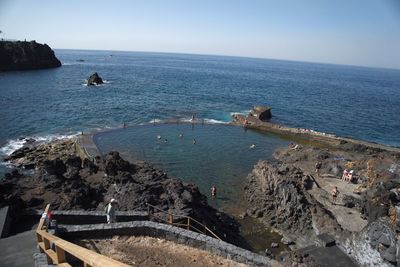 High angle view of sea against clear sky