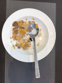 High angle view of breakfast served on table