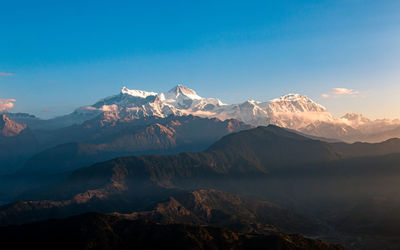 Scenic view of snowcapped mountains against sky