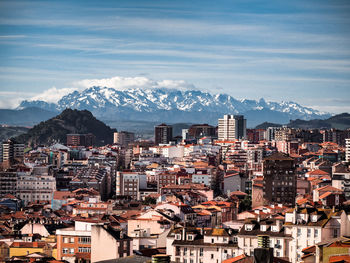 High angle view of townscape against sky
