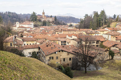 High angle view of townscape against sky