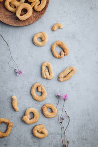 High angle view of cookies