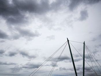 Low angle view of suspension bridge against sky