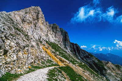 Trail path on italian little dolomite prealps, veneto, carega, italy
