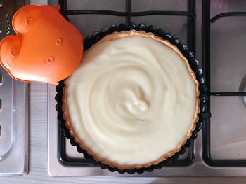 High angle view of cake in plate