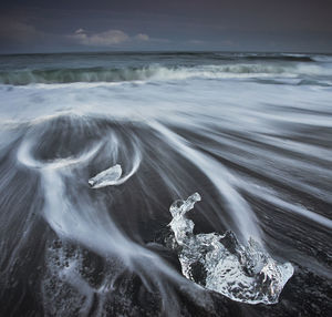 Close-up of frozen sea against sky