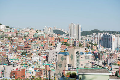 Cityscape against clear sky