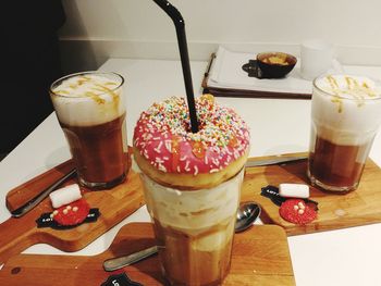 Close-up of ice cream in glass on table