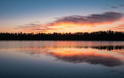 Scenic view of lake against orange sky