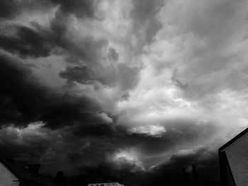 Low angle view of storm clouds over buildings