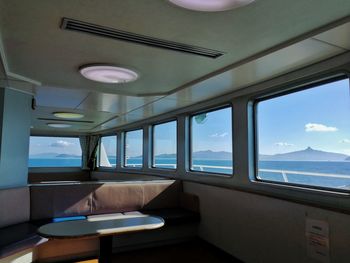 Tilt image of sea seen through window