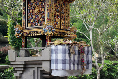 View of temple against building