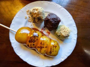 High angle view of breakfast served on table