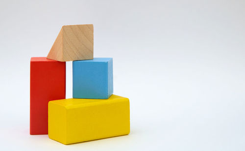 Close-up of toy blocks against white background