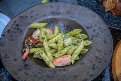 High angle view of vegetables in bowl on table