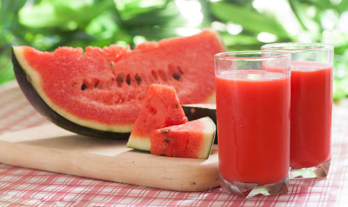 Close-up of juice served on table