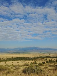 Scenic view of landscape against blue sky
