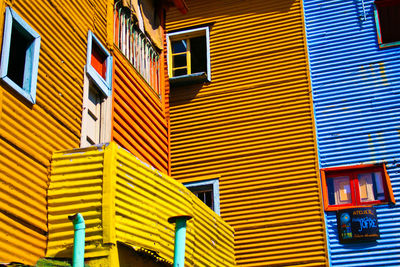 Low angle view of multi colored residential building