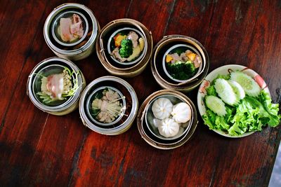 High angle view of food on table
