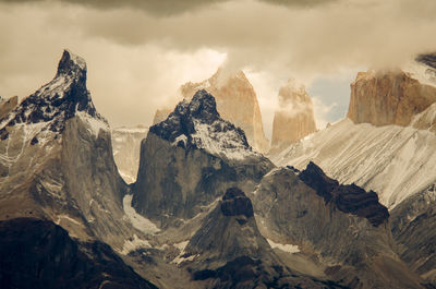 Panoramic view of snowcapped mountains against sky