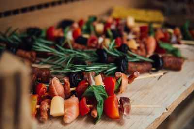 Close-up of chopped vegetables on cutting board