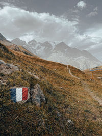 Scenic view of snowcapped mountains against sky