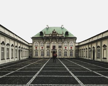 Low angle view of buildings against clear sky
