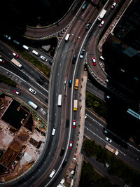 Aerial view of vehicles on elevated roads in city