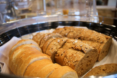 High angle view of bread in plate on table