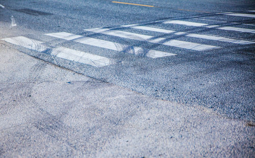 High angle view of zebra crossing on road