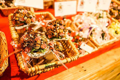 Close-up of food served on table