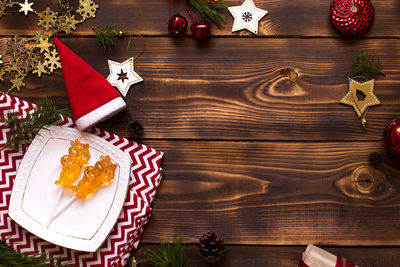 High angle view of cookies on table