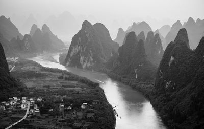 Panoramic view of river passing through mountains