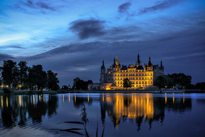 View of building and river against cloudy sky