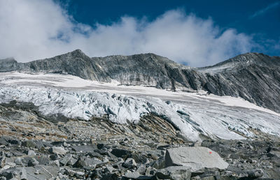 Scenic view of snowcapped mountains against sky