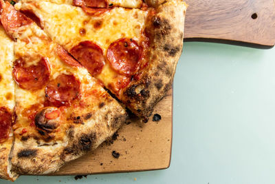 High angle view of pizza on table