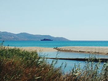 Scenic view of sea against clear sky