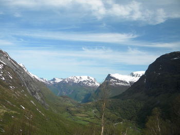 Scenic view of mountains against cloudy sky